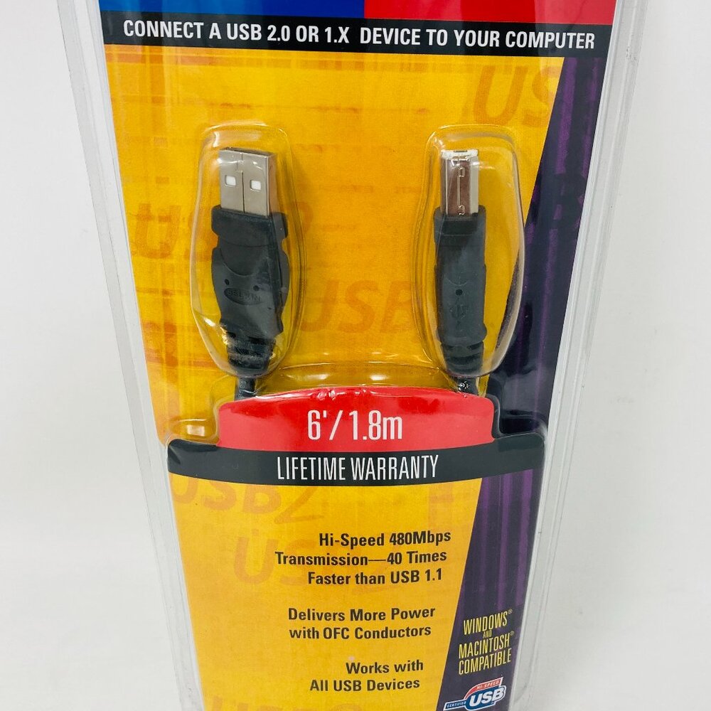 Belkin USB 2 Hi-Speed Cable 6' A to B Plug F3U133-06